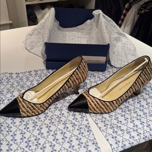 Sarah Flint Black and Metallic Gold Boucle Perfect Kitten Pump 50